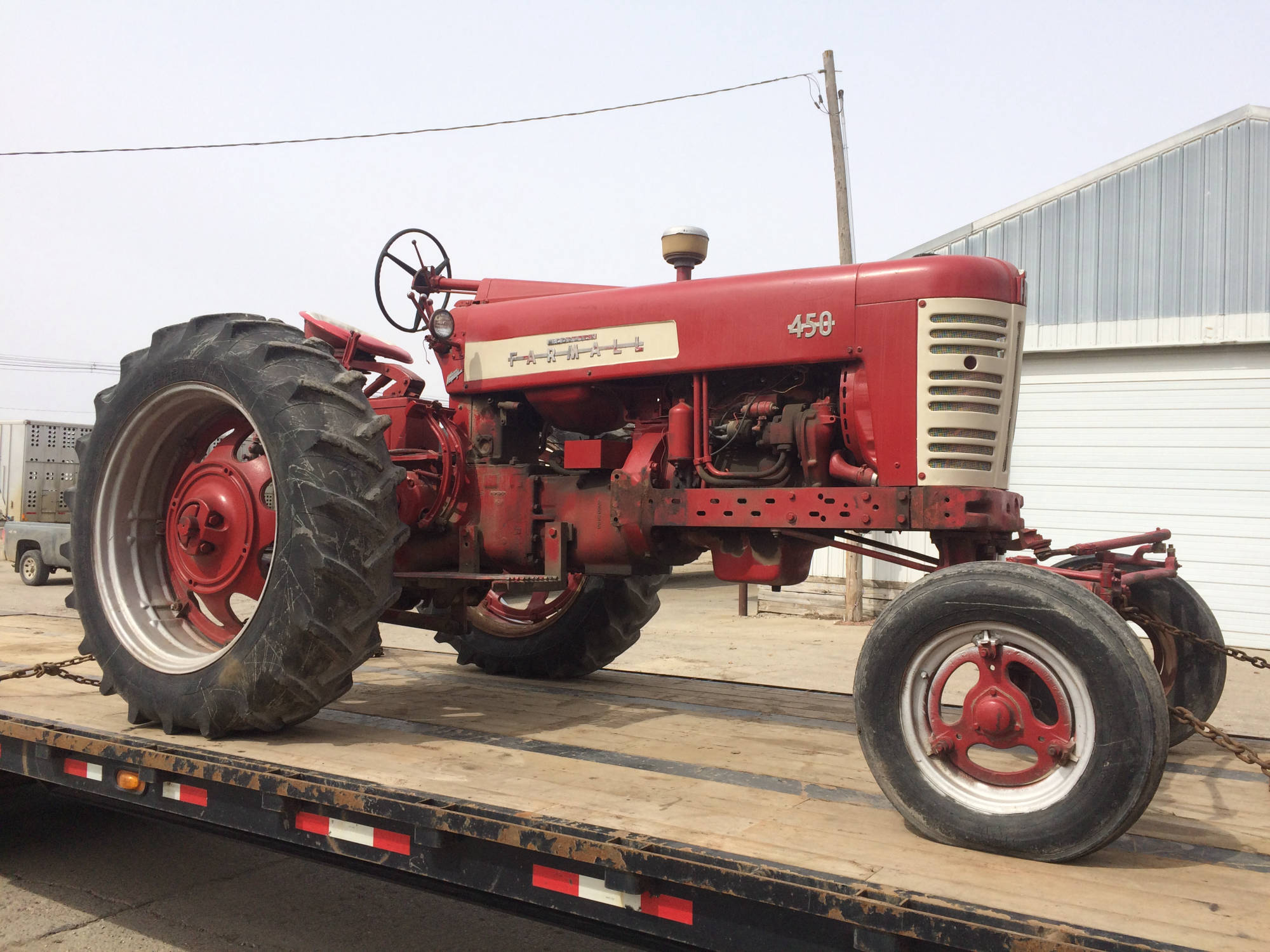 Farm tractor prepared for transport